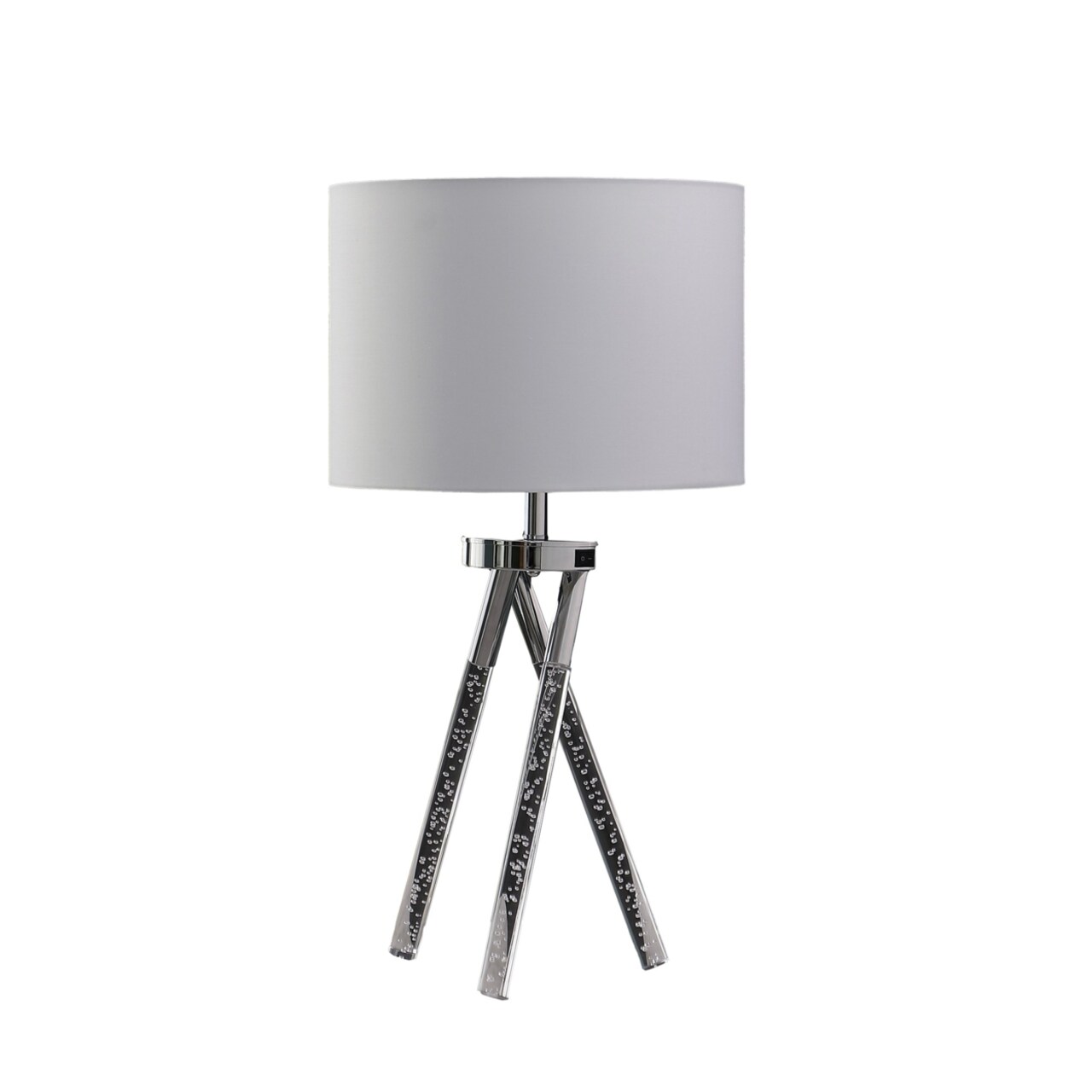 Saltoro Sherpi 27 Inch Accent Table Lamp, Hardback Fabric Drum Shade, White, Silver Chrome-